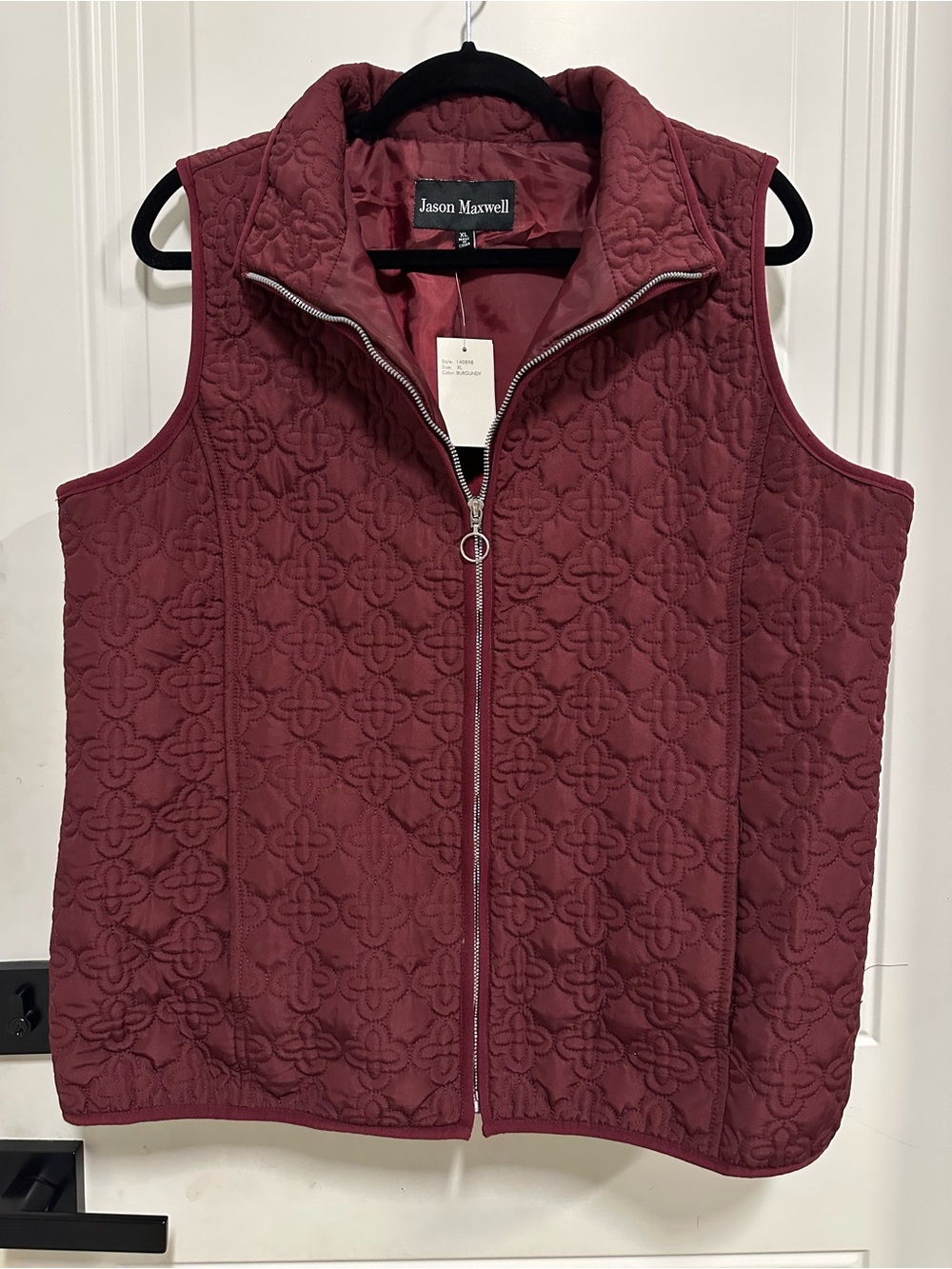 jason maxwell Burgundy Quilted Jacket with Silver Zip